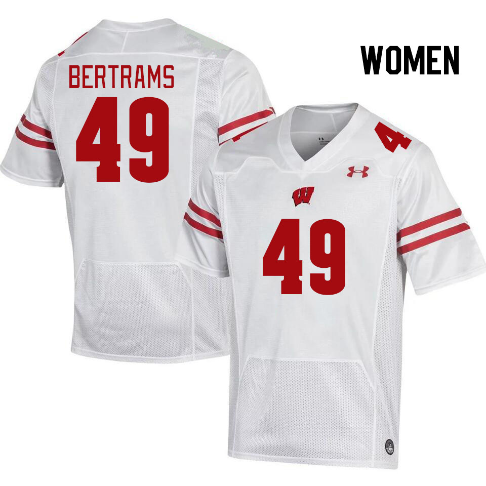 Women #49 Atticus Bertrams Wisconsin Badgers College Football Jerseys Stitched Sale-White - Click Image to Close